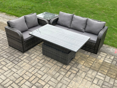 Fimous Outdoor Rattan Garden Furniture Sets Height Adjustable Rising Lifting Dining Table Lounge Sofa Set For Terrace from B&Q