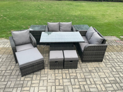 B&Q -  8 Seater Rattan Furniture Garden Dining Set Outdoor Height Adjustable Rising Lifting Table Love Sofa Chair For Terrace