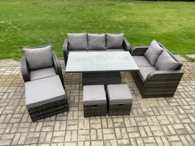 Fimous Rattan Outdoor Furniture Garden Dining Set Patio Height Adjustable Rising Lifting Table Chair Sofa Dark Grey Mixed from B&Q