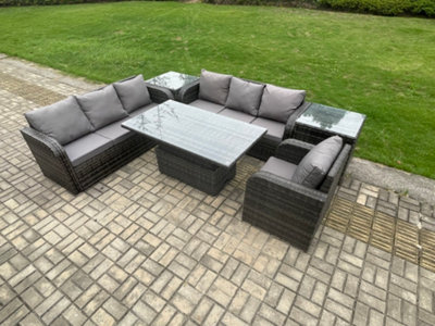 Fimous Rattan Garden Furniture Sets Height Adjustable Rising Lifting Dining Table Sofa Set With Reclining Chair from B&Q