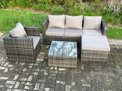 Fimous Rattan Garden Furniture Set Patio Outdoor Lounge Sofa Set With Armchair Square Coffee Table Big Footstool from B&Q