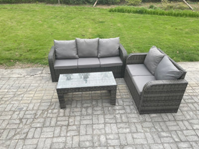 Fimous Outdoor Rattan Garden Furniture Set Patio Lounge Sofa Set With Rectangular Coffee Table Mixed Dark/Grey