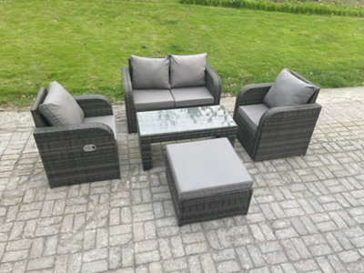 Fimous Outdoor Lounge Sofa Set Rattan Garden Furniture Set With Rectangular Coffee Table Big Footstool For Terrace