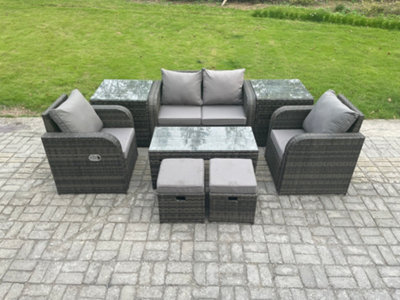 Fimous Outdoor Lounge Sofa Set Wicker Pe Rattan Garden Furniture Set With Reclining Chair Coffee Table 2 Side Tables from B&Q