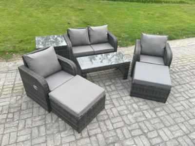 Fimous Outdoor Lounge Sofa Set Wicker Pe Rattan Garden Furniture Set With Reclining Chair Coffee Table Side Table