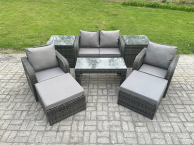 Fimous Wicker Pe Rattan Garden Furniture Set Outdoor Lounge Sofa Set With Reclining Chair Coffee Table For Balcony