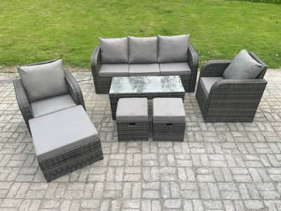 Fimous 8 Seater Rattan Garden Furniture Set With Rectangular Coffee Table 3 Footstools Patio Outdoor Rattan Set from B&Q