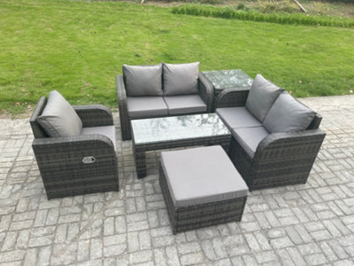 Fimous 6 Pcs Garden Furniture Set Rattan Outdoor Lounge Sofa Table Chair With Tempered Glass Table Mixed Dark/Grey
