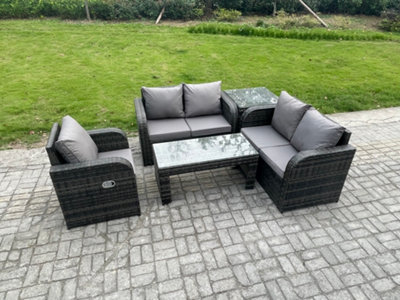 Fimous 5 Seater Garden Furniture Set Rattan Outdoor Lounge Sofa Table Chair With Tempered Glass Table Dark Grey Mixed from B&Q