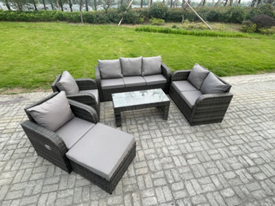 B&Q -  8 Seater Outdoor Rattan Garden Furniture Set Patio Lounge Sofa Set With Rectangular Coffee Table Big Footstool