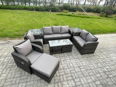 Fimous 10 Seater Rattan Garden Furniture Set Rattan Lounge Sofa Set With Rectangular Coffee Table 2 Side Tables
