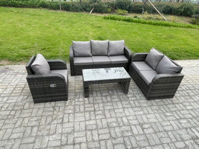 Fimous 6 Seater Outdoor Rattan Garden Furniture Set Rattan Lounge Sofa Set With Coffee Table Reclining Chair