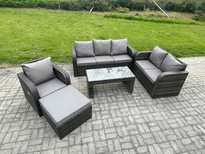 Fimous 7 Seater Outdoor Rattan Garden Furniture Set Rattan Lounge Sofa Set With Coffee Table Reclining Chair Big Footstool