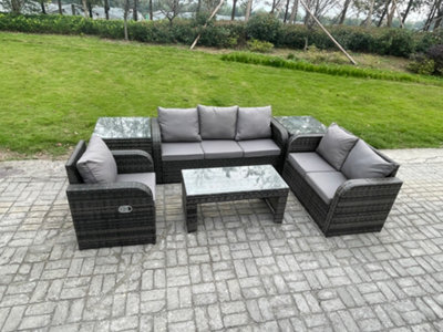 Fimous 6 Seater High Back Rattan Garden Furniture Set With Coffee Table 2 Side Tables Indoor Patio Lounge Sofa Set from B&Q