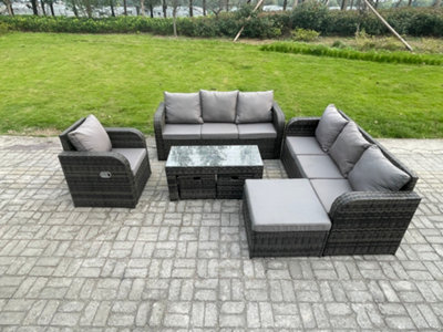 Fimous 10 Seater Outdoor Sofa Set Rattan Garden Furniture Set With Rectangular Coffee Table 3 Footstools 3 Seater Sofa