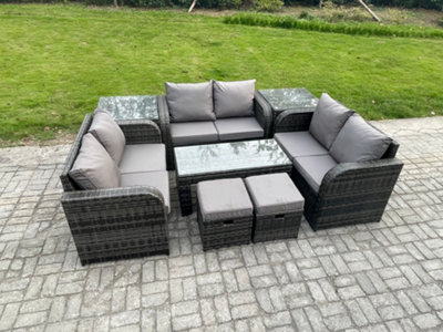 Fimous Outdoor Garden Furniture Sets 8 Pieces Wicker Rattan Furniture Sofa Sets With Rectangular Coffee Table Love Seat Sofa from B&Q