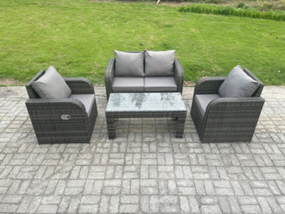 Fimous Outdoor Garden Furniture Sets Wicker Rattan Furniture Sofa Sets With Rectangular Coffee Table Love Seat Sofa