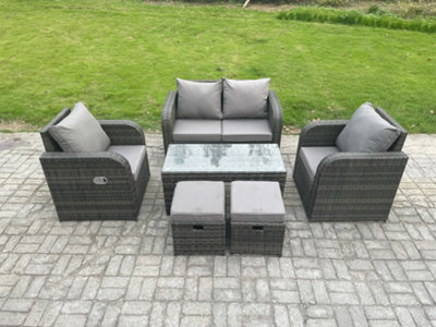 Fimous Outdoor Garden Furniture Sets 6 Seater Wicker Rattan Furniture Sofa Sets With Rectangular Coffee Table Reclining Chair