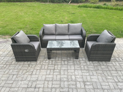 Fimous Outdoor Garden Furniture Sets 5 Seater Wicker Rattan Furniture Sofa Sets With Rectangular Coffee Table Reclining Chair