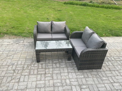 Fimous Outdoor Garden Furniture Sets Wicker Rattan Furniture Sofa Sets With Rectangular Coffee Table