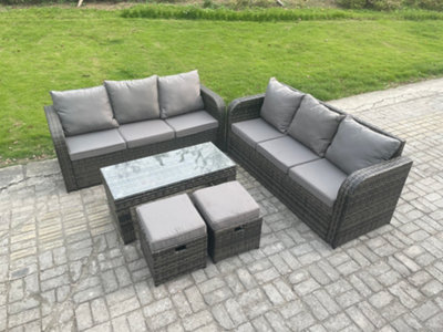 Fimous 8 Seater Patio Garden Furniture Sets Wicker Outdoor Rattan Furniture Sofa Sets With Rectangular Coffee Table Footstools