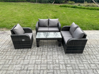 Fimous Patio Garden Furniture Sets Wicker Outdoor Rattan Furniture Sofa Sets With Rectangular Coffee Table Love Seat Sofa