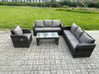 Fimous Garden Furniture Sets 7 Seater Wicker Outdoor Rattan Furniture Sofa Sets With Rectangular Coffee Table Reclining Chair
