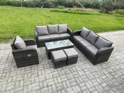 Fimous Garden Furniture Sets Wicker 9 Seater Outdoor Rattan Furniture Sofa Sets With Rectangular Coffee Table Reclining Chair