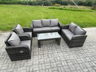Fimous Garden Furniture Sets Wicker 7 Seater Outdoor Rattan Furniture Sofa Sets With Rectangular Coffee Table Reclining Chair