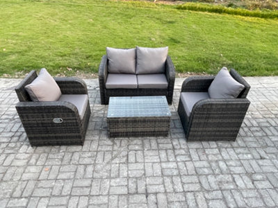 Fimous 4 Pc Outdoor Pe Rattan Garden Furniture Set Wicker Love Sofa Coffee Table 2 Armchair Dark Grey Mixed from B&Q