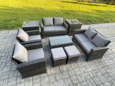 B&Q -  Garden Furniture Sets 9 Piece Outdoor Rattan Furniture Manual Wicker Patio Sofa Chair Set With Coffee Table