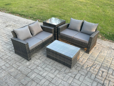 Fimous Wicker Rattan Garden Furniture Sofa Set With Rectangular Coffee Table Double Seat Sofa Side Table Outdoor Rattan Set