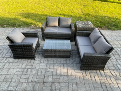 Fimous Wicker Rattan Garden Furniture Sofa Set With Rectangular Coffee Table Double Seat Sofa Chair Side Table 5 Seate from B&Q
