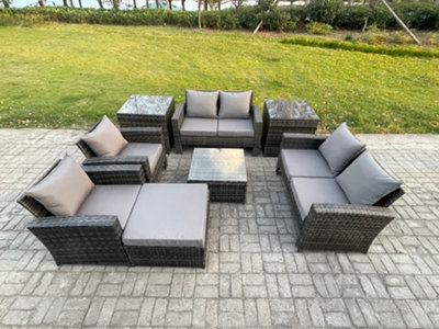 B&Q -  Rattan Garden Furniture Set Patio Outdoor Lounge Sofa Set With Square Coffee Table Double Seat Sofa Side Tables