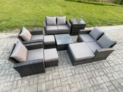 B&Q -  Outdoor Garden Furniture Sets 9 Pieces Wicker Rattan Furniture Manual Wicker Patio Sofa Set With 3 Footstools Side Table