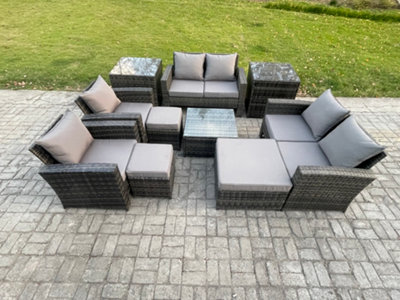 Fimous Outdoor Garden Furniture Sets 10 Pieces Wicker Rattan Furniture Manual Wicker Patio Sofa Set With 3 Footstools