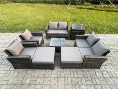 Fimous Outdoor Garden Furniture Sets 8 Pieces Wicker Rattan Furniture Manual Wicker Patio Sofa Conversation Set With Footstool