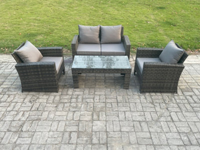 Fimous Outdoor Rattan Garden Furniture Set 4 Seater Patio Lounge Sofa Set With Coffee Table Mixed Dark/Grey