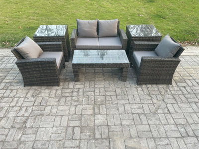 B&Q -  4 Seater Outdoor Rattan Garden Furniture Set Patio Lounge Sofa Set With Coffee Table 2 Side Tables