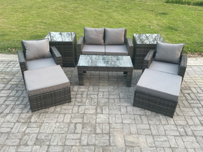Fimous Outdoor Lounge Sofa Set Wicker Pe Rattan Garden Furniture Set With Rectangular Coffee Table Armchair