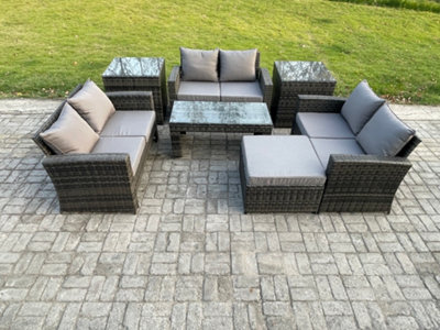 Fimous 7 Pcs Outdoor Lounge Sofa Set Wicker Pe Rattan Garden Furniture Set With Coffee Table Double Seater Sofa