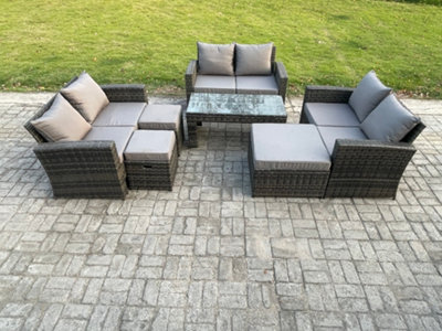 Fimous Outdoor U Shape Sofa Set Wicker Pe Rattan Garden Furniture Set With Coffee Table Double Seat Sofa 3 Footstools from B&Q