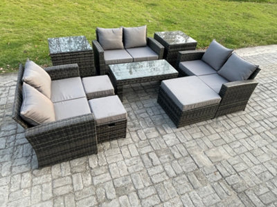 Fimous Outdoor U Shape Sofa Set Rattan Garden Furniture Set With Coffee Table Double Seat Sofa 3 Footstools from B&Q
