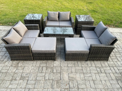 Fimous Outdoor U Shape Sofa Set Wicker Pe Rattan Garden Furniture Set With Coffee Table Double Seat Sofa Big Footstool from B&Q
