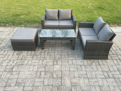 Fimous 4 Pieces Garden Furniture Sets Poly Rattan Outdoor Patio Furniture Pe Wicker Furniture Set With Big Footstool Loveseat from B&Q