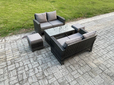 Fimous 5 Pieces Garden Furniture Sets Poly Rattan Outdoor Patio Furniture Set With 2 Small Footstool Loveseat And Table from B&Q