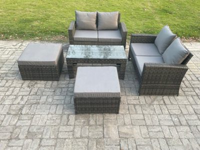 Fimous 5 Pieces Garden Furniture Sets Poly Rattan Outdoor Patio Furniture Set With 2 Big Footstool For Garden Backyard from B&Q