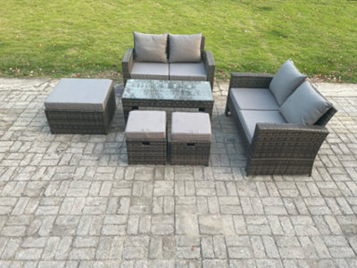 B&Q -  7 Seater High Back Rattan Garden Furniture Sofa Sets With Rectangular Coffee Table 3 Footstools Loveseat Sofa