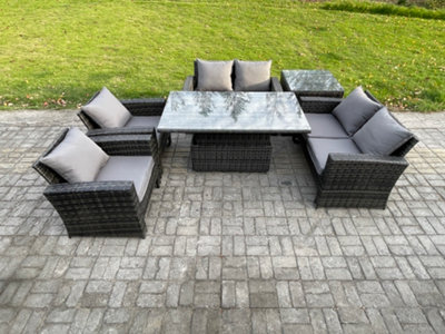 B&Q -  Rattan Garden Furniture Sets 6 Seater Patio Outdoor Rising Lifting Table Sofa Set With Double Seat Sofa Side Table