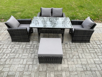 Fimous Wicker Outdoor Garden Furniture Set Patio Furniture Rattan Rectangular Dining Table Lounge Sofa Set